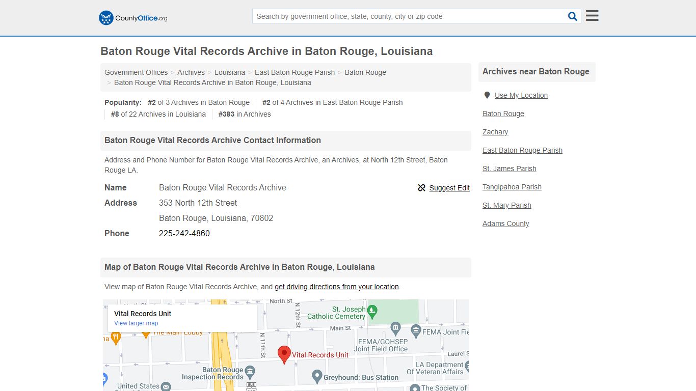 Baton Rouge Vital Records Archive in Baton Rouge, Louisiana - County Office